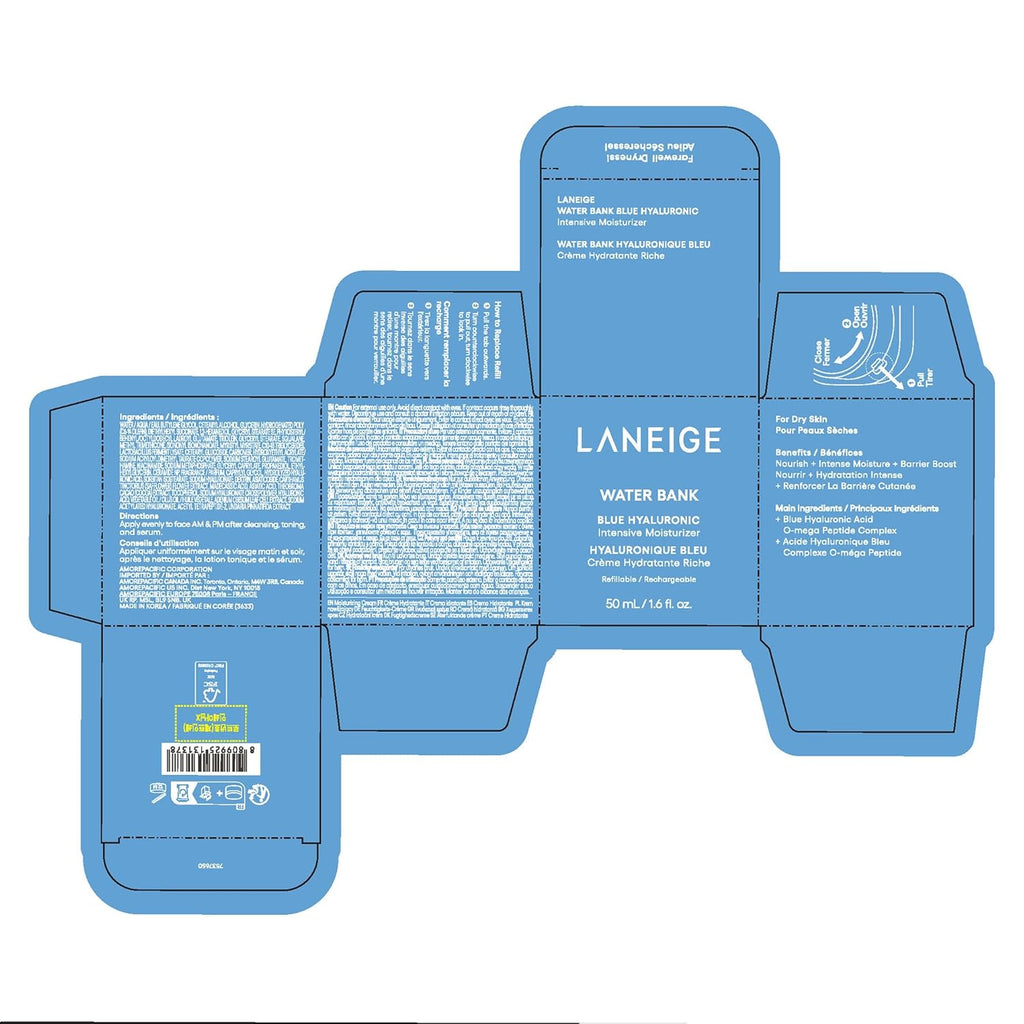 Water Bank Blue Hyaluronic Intensive Moisturizer: Hydrating Face Cream for Extra Dry Skin with Squalane & Peptide for Skin Barrier Support, Dermatologist-Tested