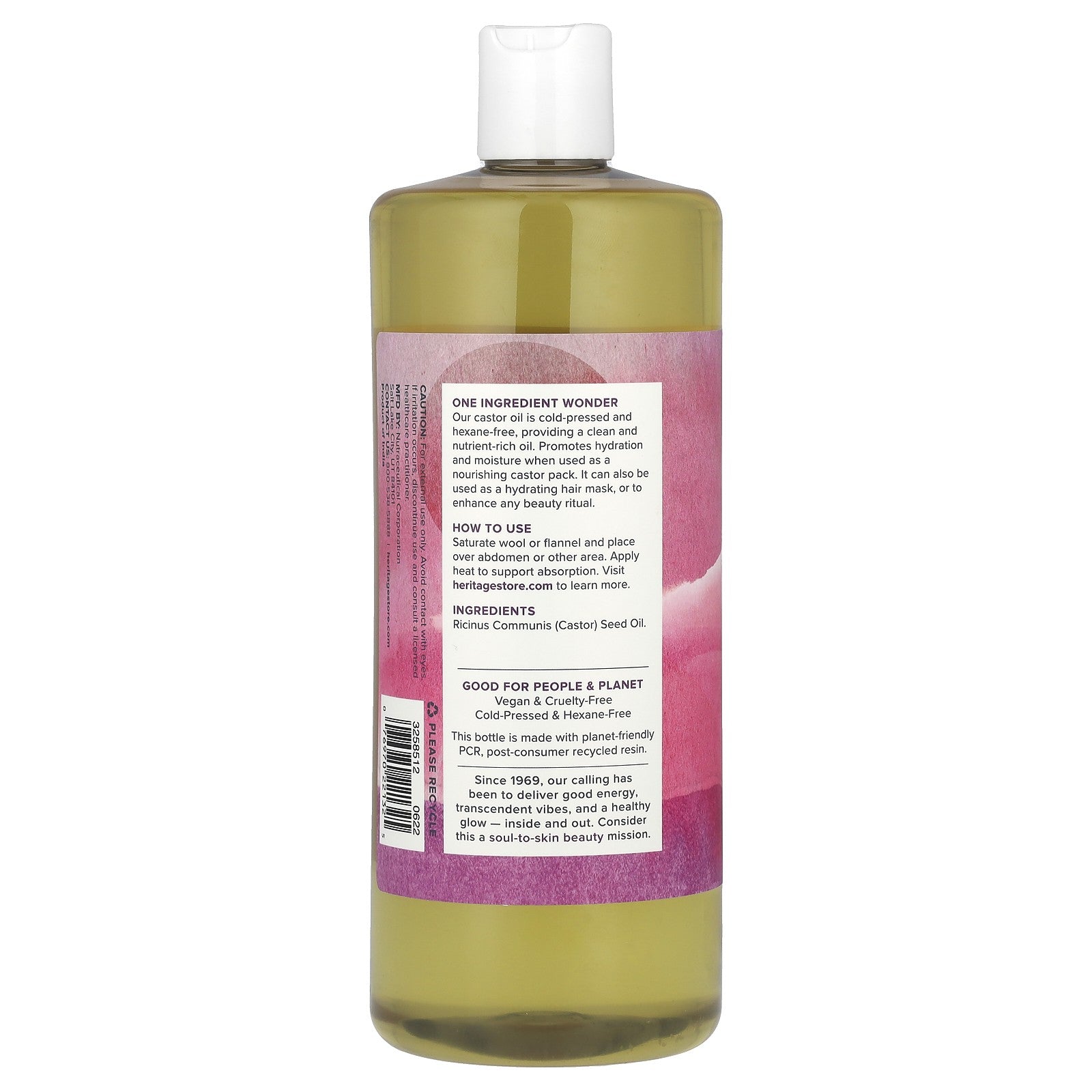 Heritage Store Castor Oil 32 Fl Oz 960 Ml Cruelty-Free, Ecofriendly, Hexane-Free
